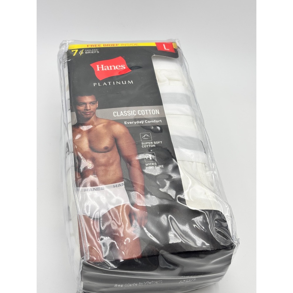 Hanes Platinum Classic Cotton Tagless Briefs White 7+1 Bonus Pack Mens Large - Picture 2 of 7
